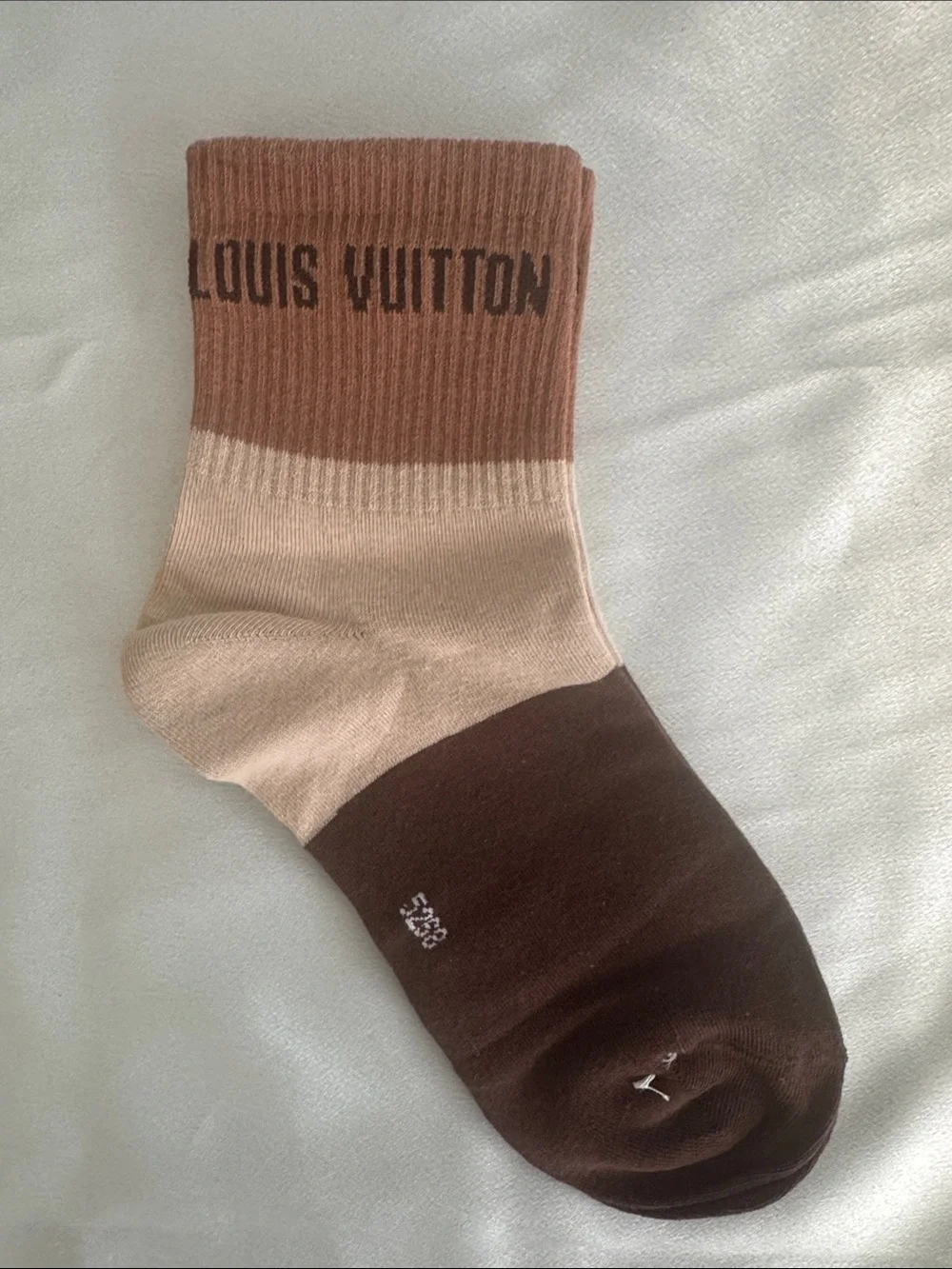 New! Louis Vuitton Brown, Beige & Dark Brown Colorblock Crew Socks
